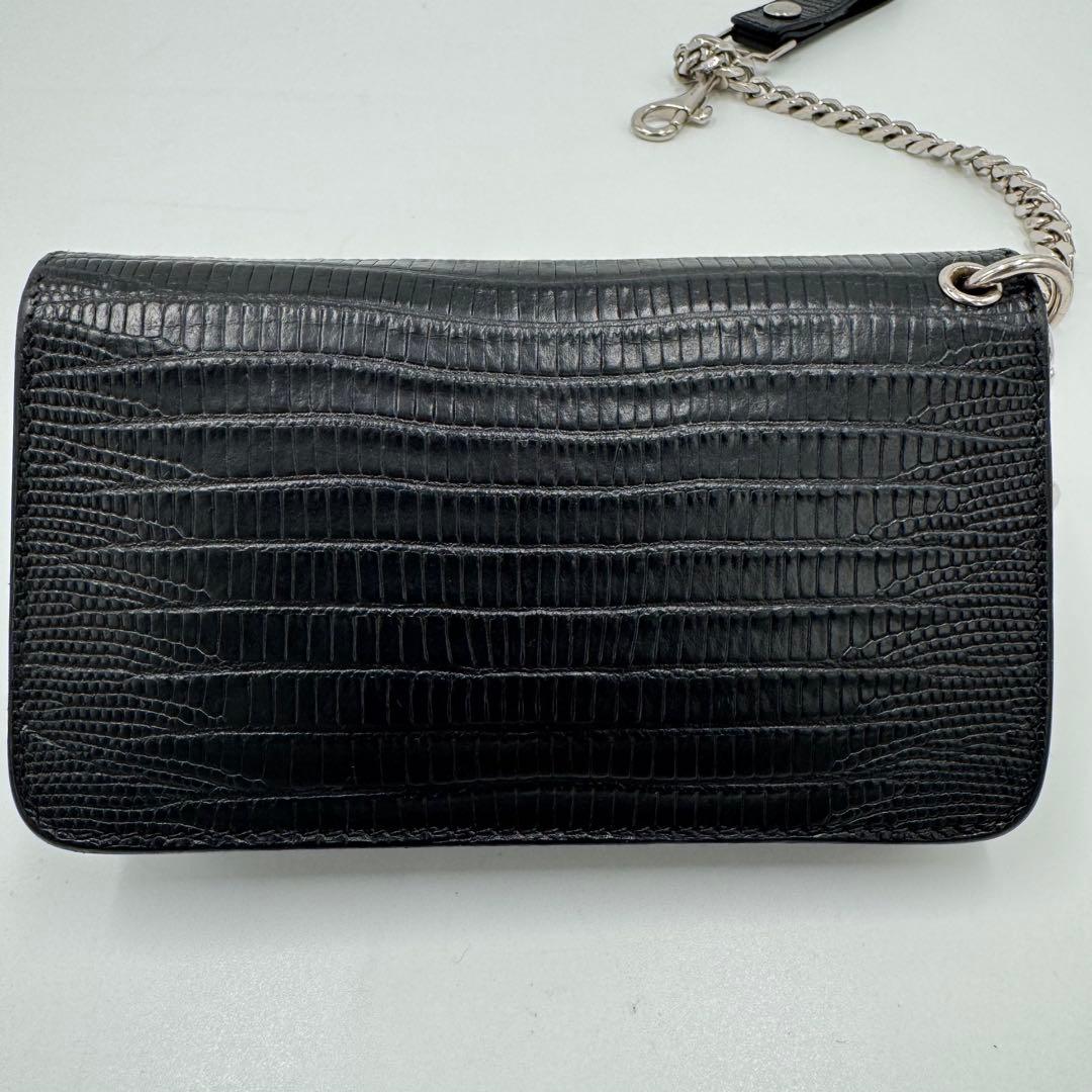 サンローラン トラッカー ウォレット チェーン レザー クロコ型押し 財布 黒