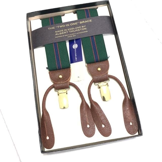 新品未使用★アルバートサーストン サスペンダー クラシック 6ボタン留め 濃い緑