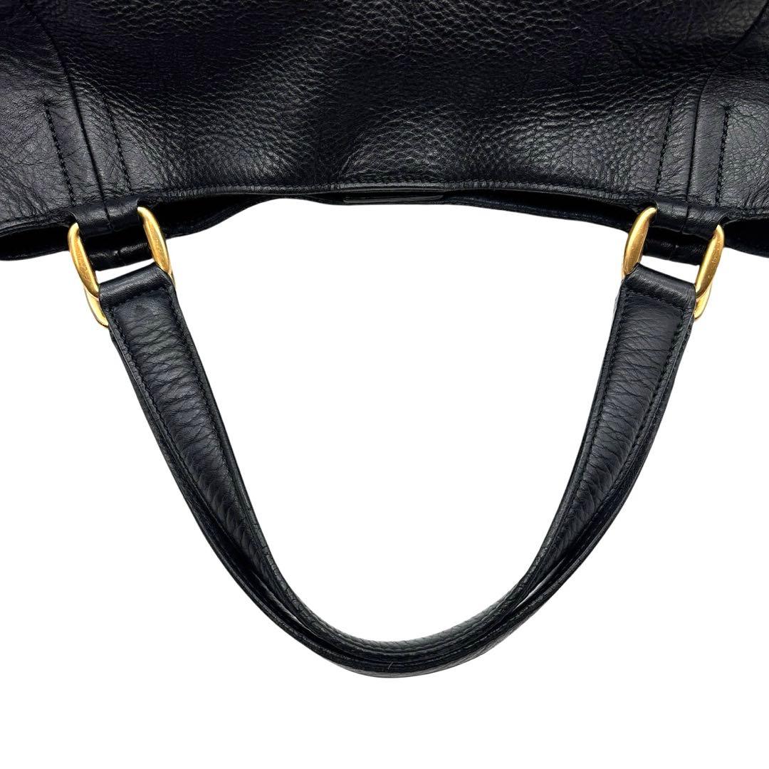 美品◎ヒロフ パフータ A4可 肩かけ可 トートバッグ ハンドバッグ シボ革 黒