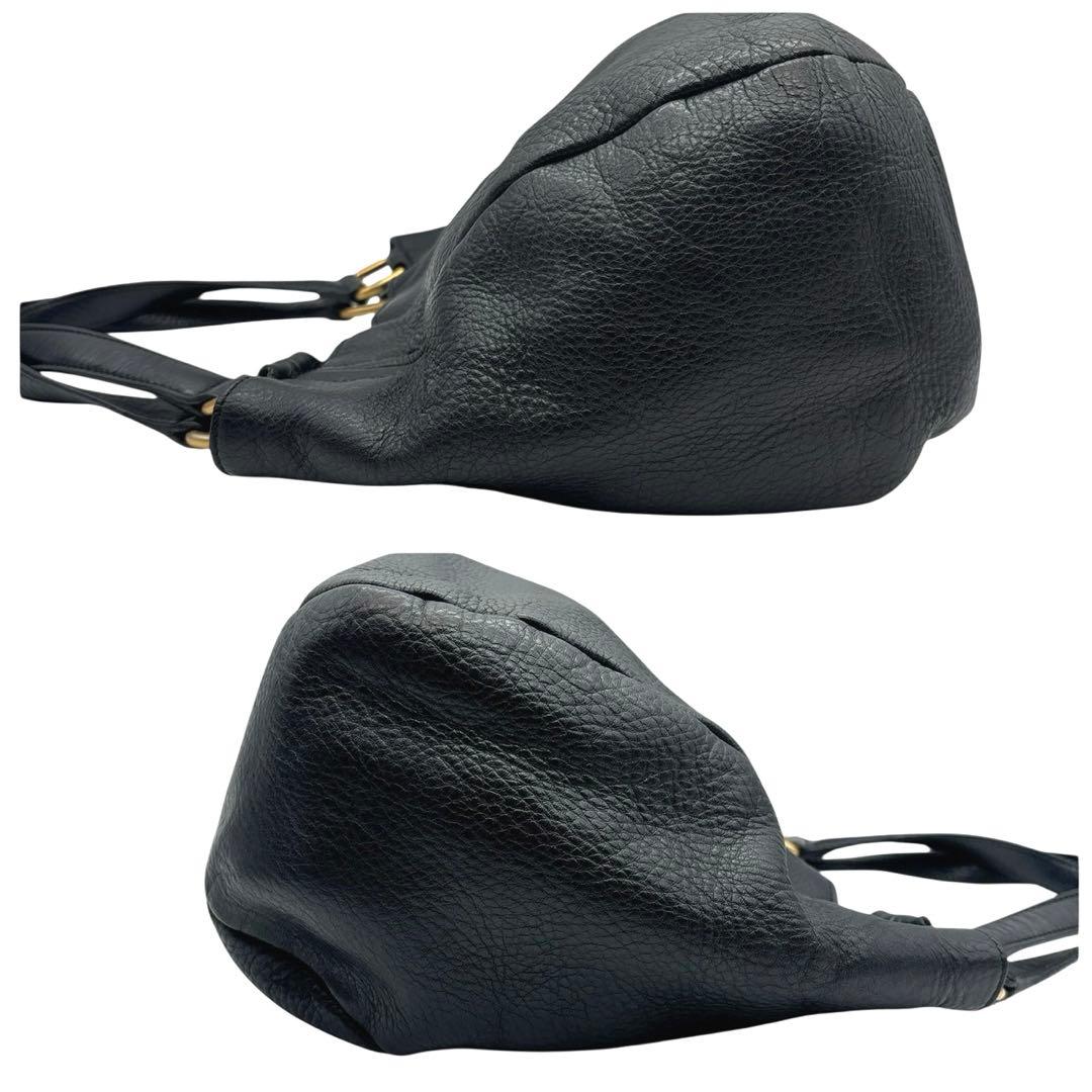 美品◎ヒロフ パフータ A4可 肩かけ可 トートバッグ ハンドバッグ シボ革 黒