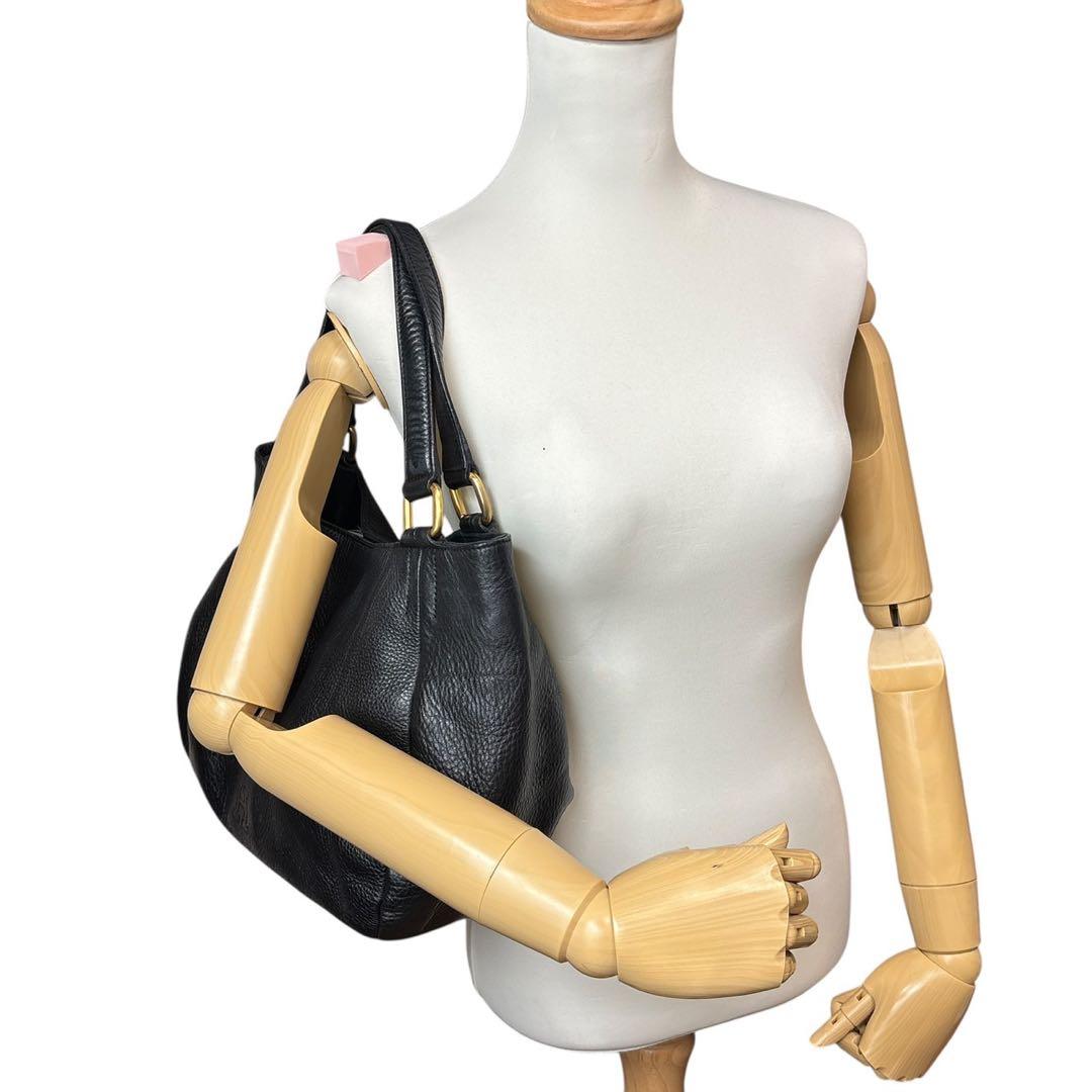 美品◎ヒロフ パフータ A4可 肩かけ可 トートバッグ ハンドバッグ シボ革 黒