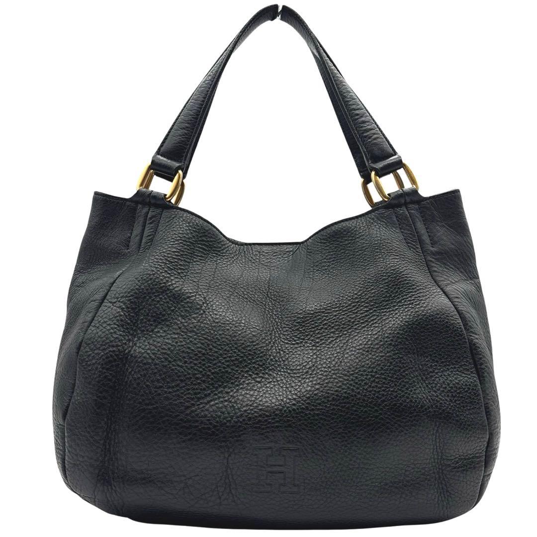 美品◎ヒロフ パフータ A4可 肩かけ可 トートバッグ ハンドバッグ シボ革 黒