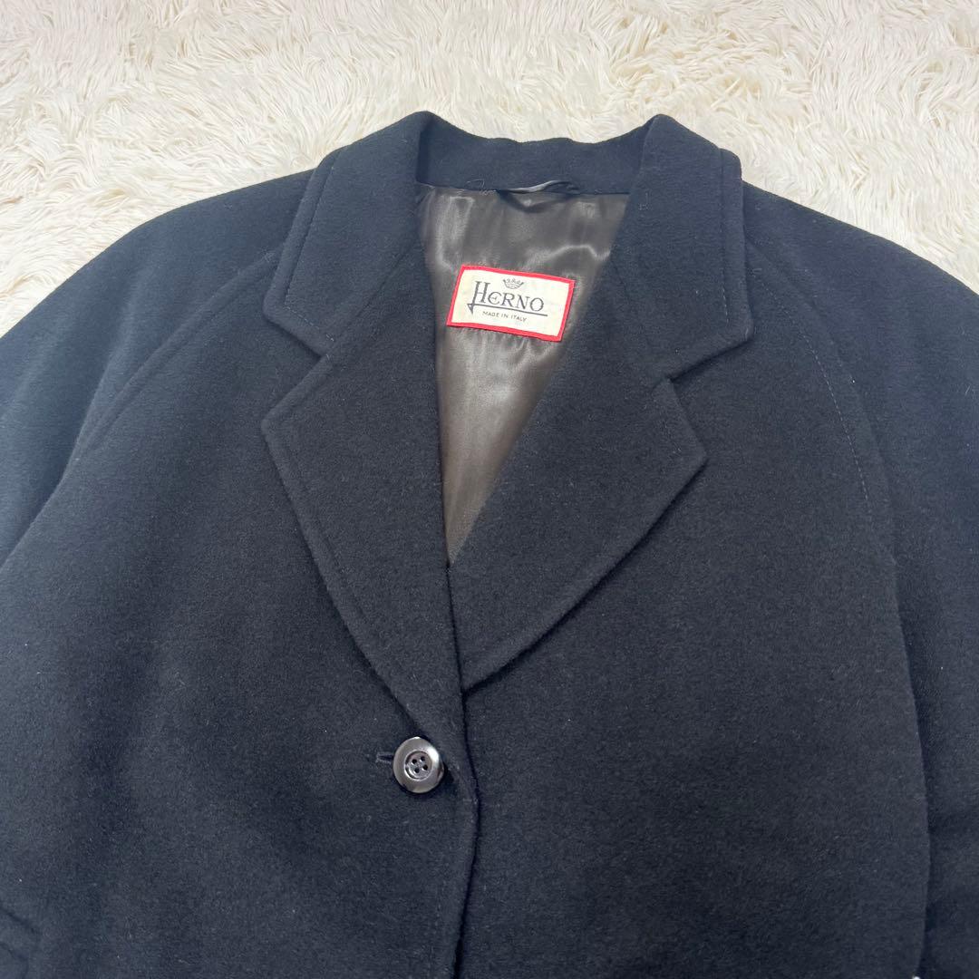 ワ*子様 HERNO ヘルノ チェスターコート ロング モヘア混 裏地スカーフ柄