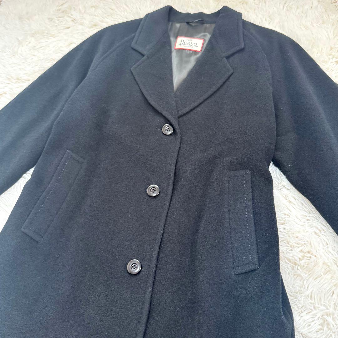 ワ*子様 HERNO ヘルノ チェスターコート ロング モヘア混 裏地スカーフ柄