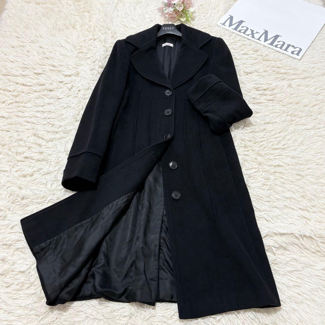 Max&Co 大きいサイズ　アンゴラ混ロングチェスターコート　ブラック　42