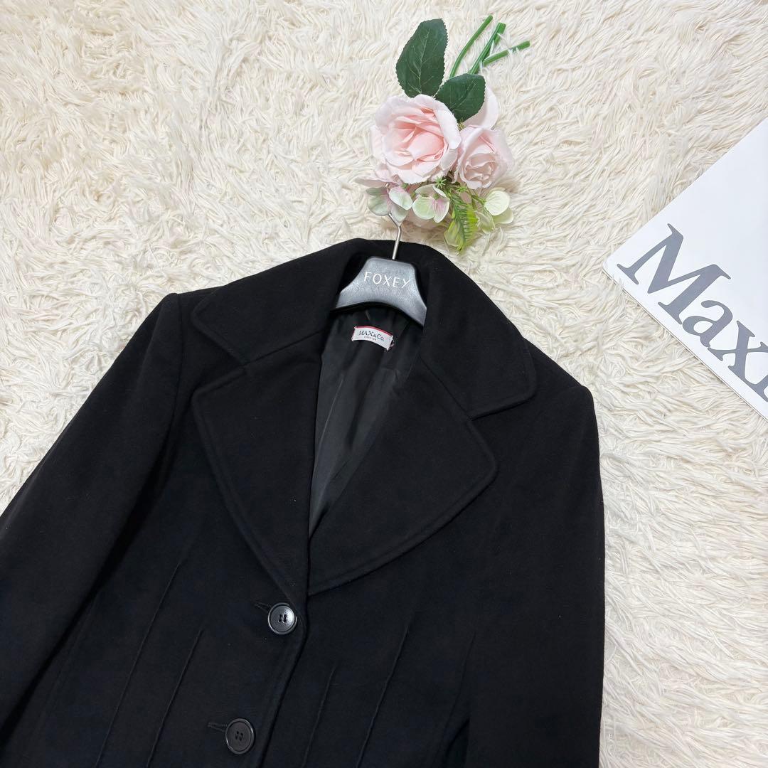 Max&Co 大きいサイズ　アンゴラ混ロングチェスターコート　ブラック　42