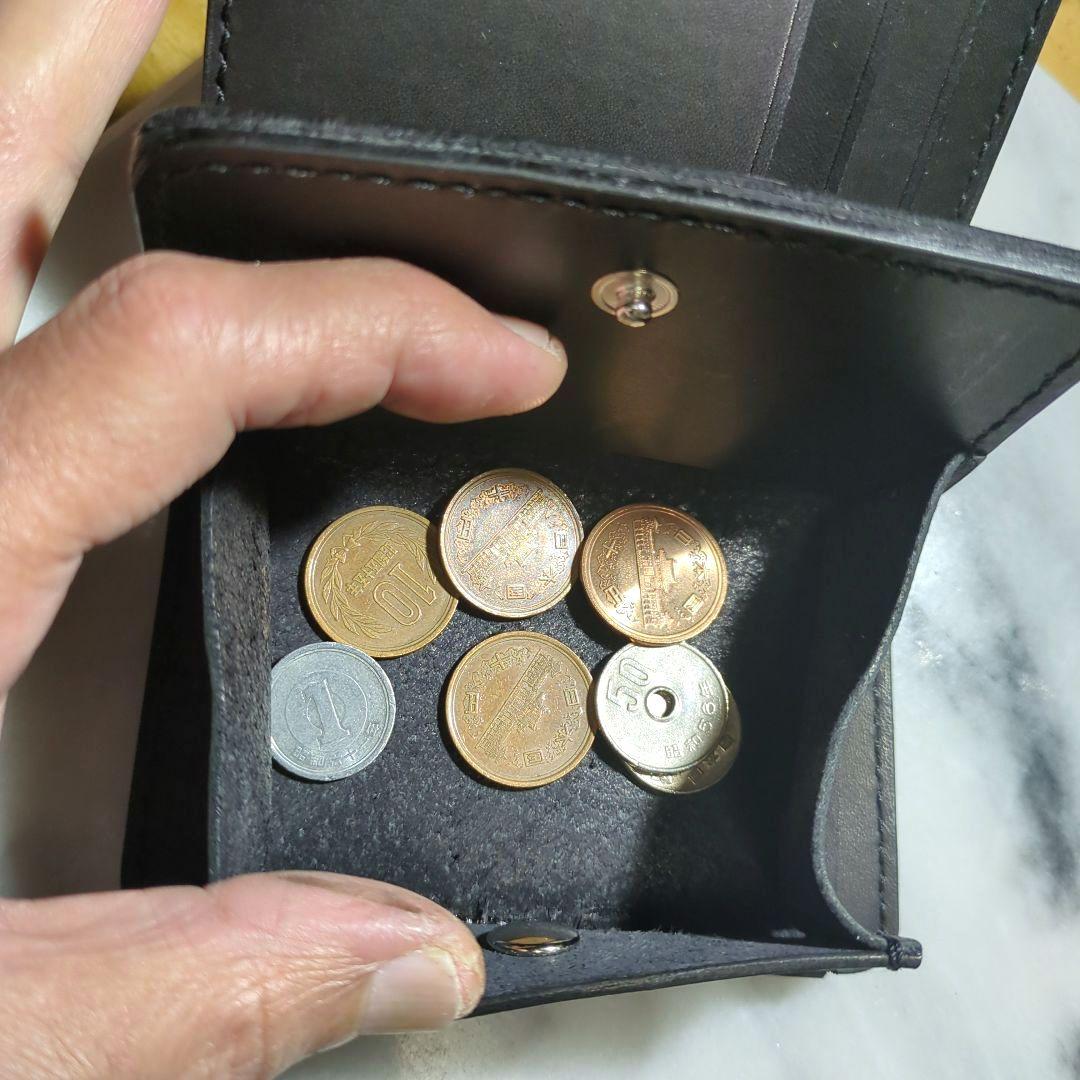 姫路ヌメ革 ハンドメイド 2つ折り財布 ブラック ショートウォレット 黒 新品