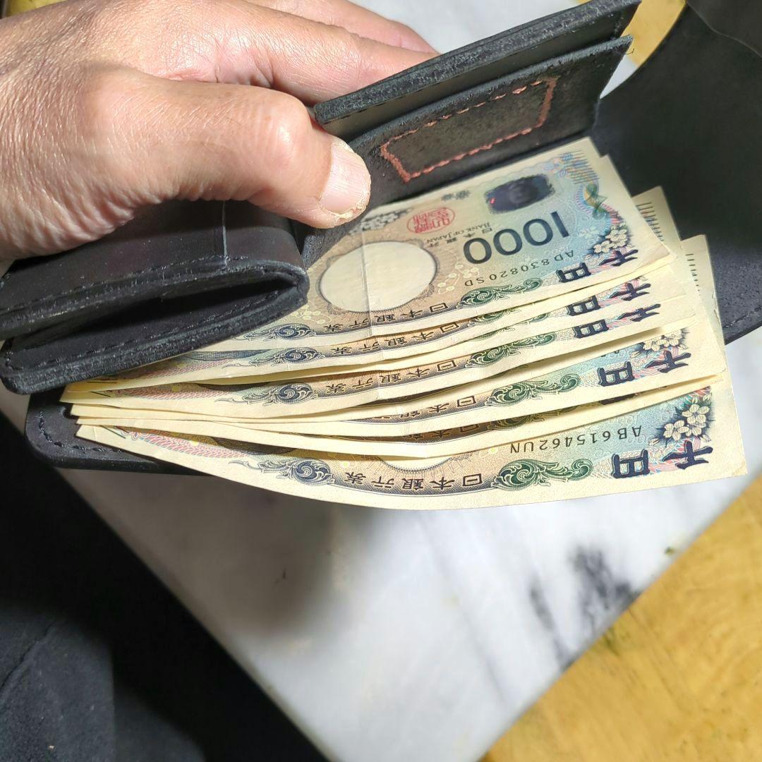 姫路ヌメ革 ハンドメイド 2つ折り財布 ブラック ショートウォレット 黒 新品