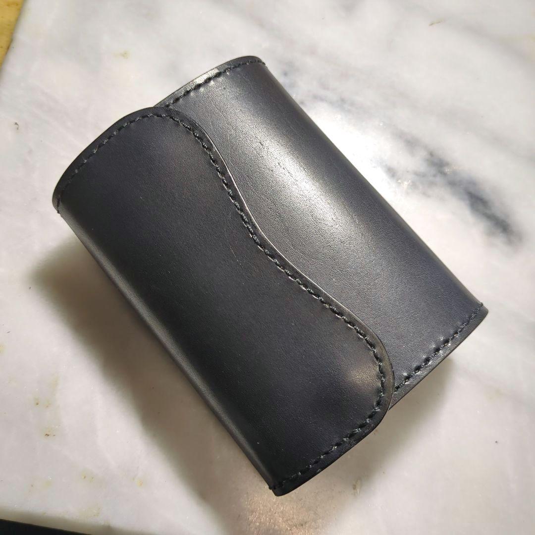 姫路ヌメ革 ハンドメイド 2つ折り財布 ブラック ショートウォレット 黒 新品