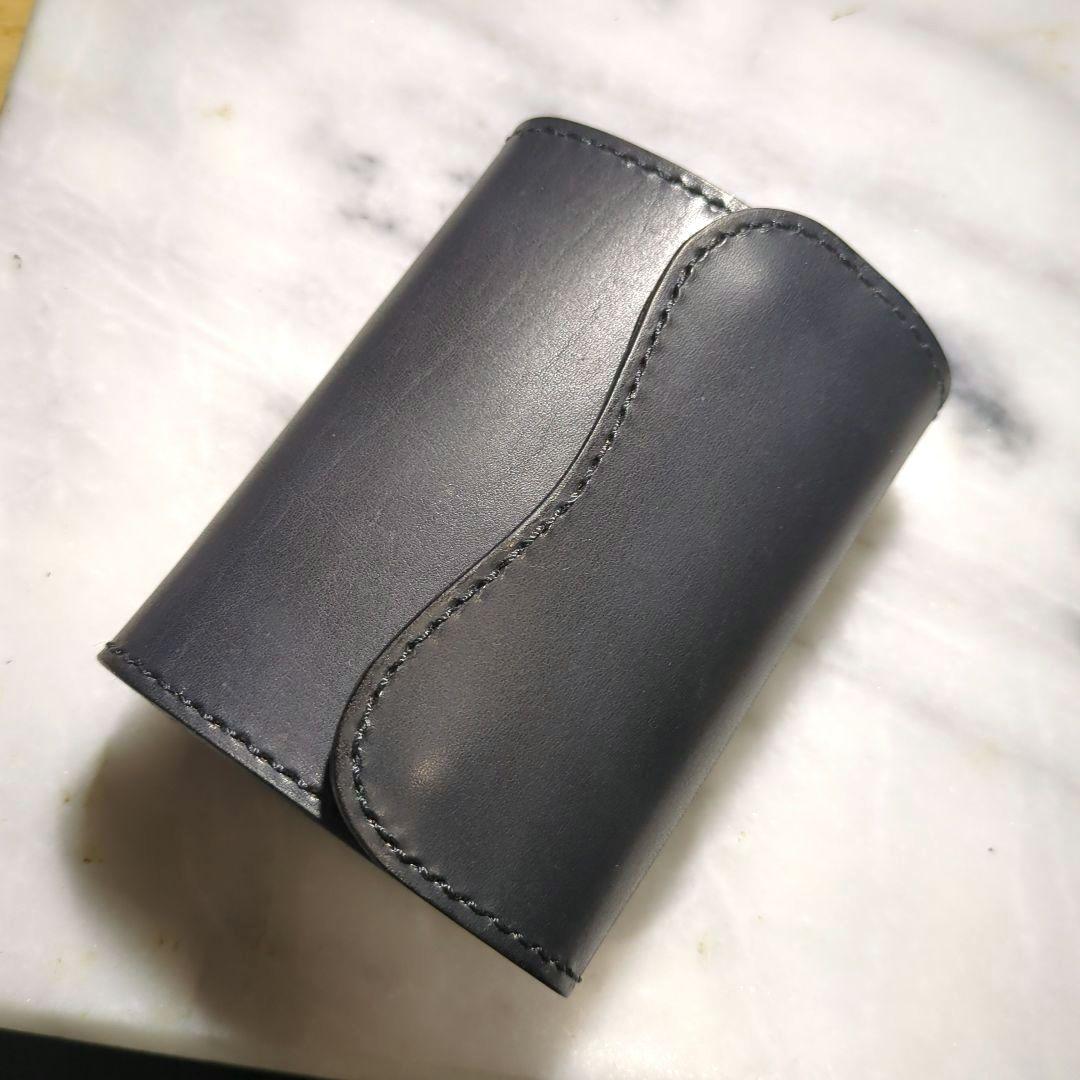 姫路ヌメ革 ハンドメイド 2つ折り財布 ブラック ショートウォレット 黒 新品