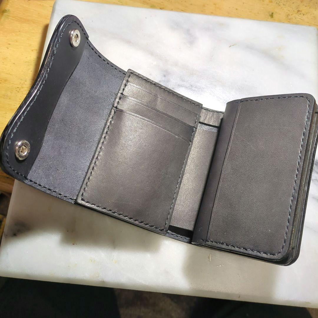 姫路ヌメ革 ハンドメイド 2つ折り財布 ブラック ショートウォレット 黒 新品
