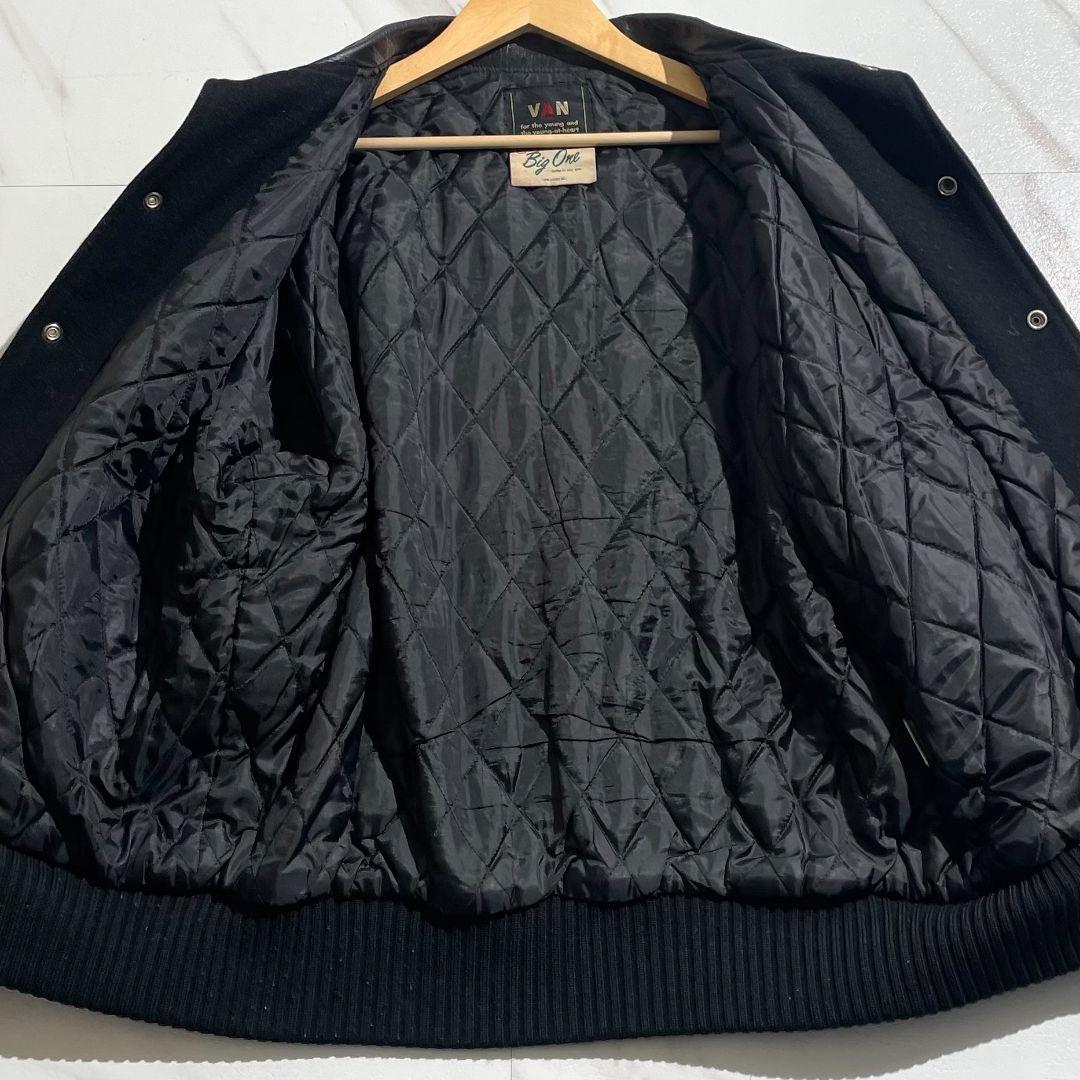 相当/希少✨ VAN JACKET スタジャン アーチロゴ 黒 牛革 ワッペン
