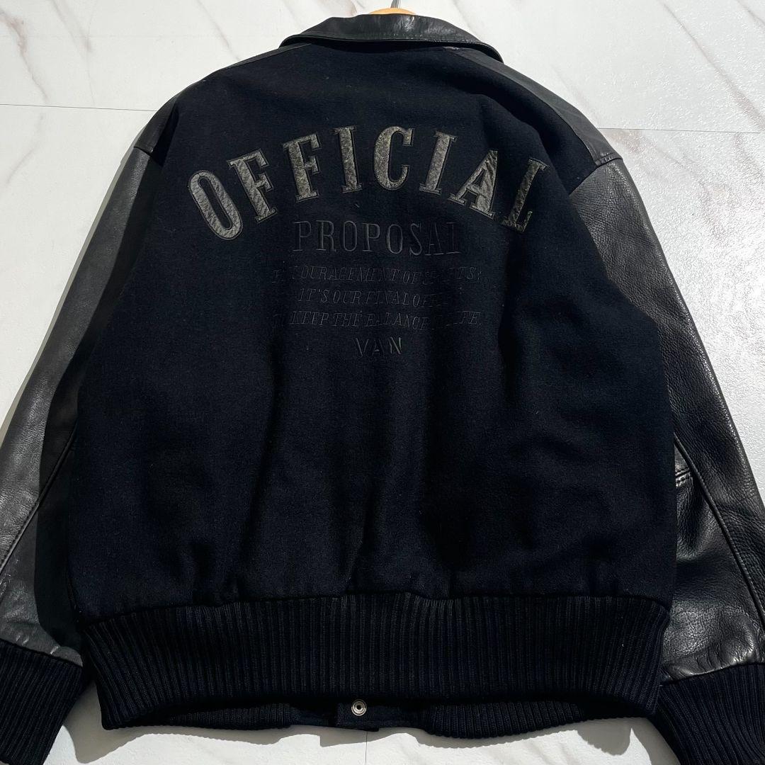 相当/希少✨ VAN JACKET スタジャン アーチロゴ 黒 牛革 ワッペン