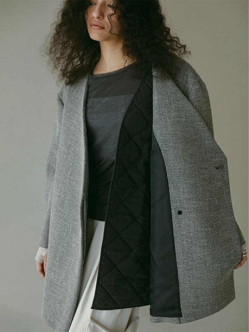 etretokyo ノーカラーキルティングライナーボクシージャケット Sサイズ