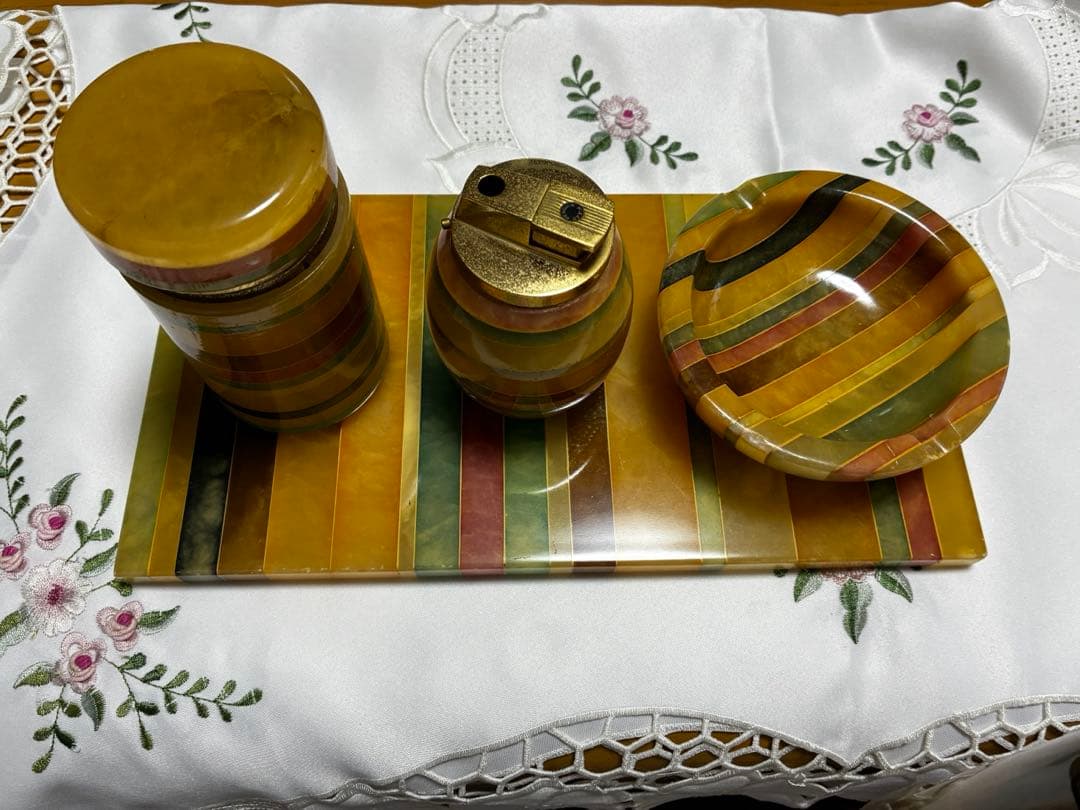 大理石イタリア製マルチカラー 置き型灰皿セット