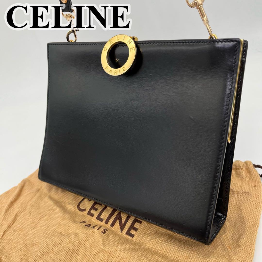 CELINE ショルダーバッグ 斜めがけ サークルロゴ 黒 レザー 保存袋付き