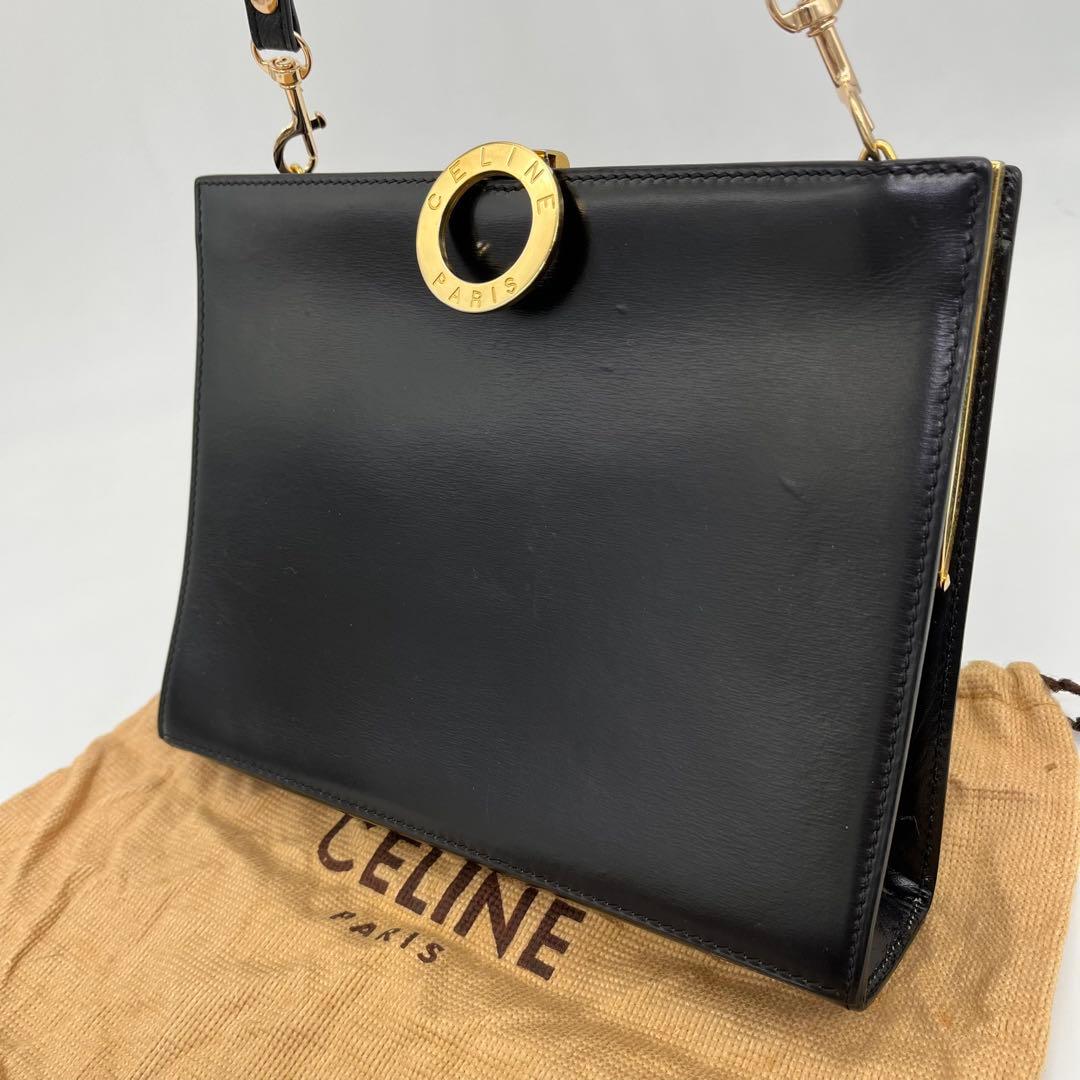 CELINE ショルダーバッグ 斜めがけ サークルロゴ 黒 レザー 保存袋付き