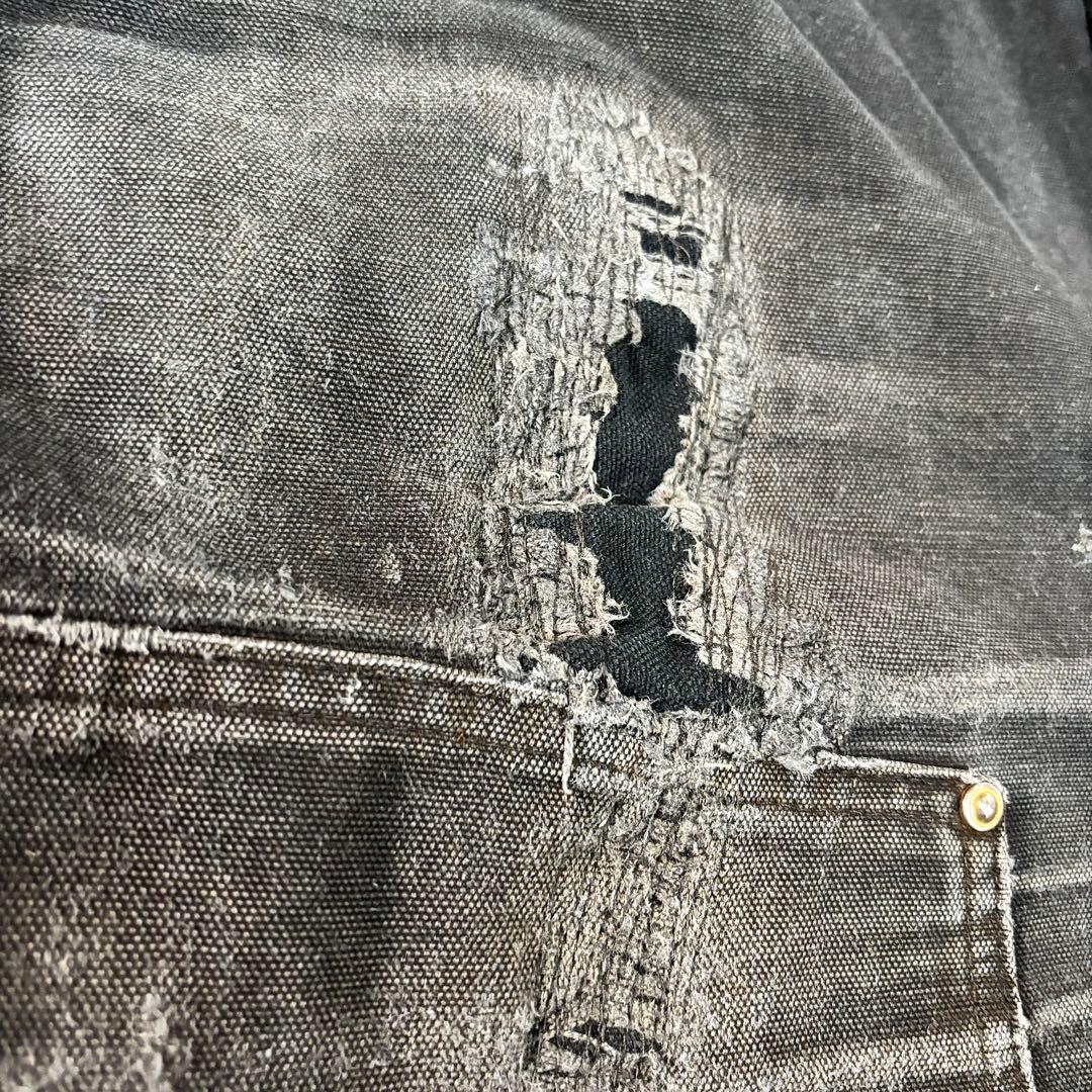 38×34 USA製 カーハート ダブルニー ボロ 墨黒 リペア 雰囲気