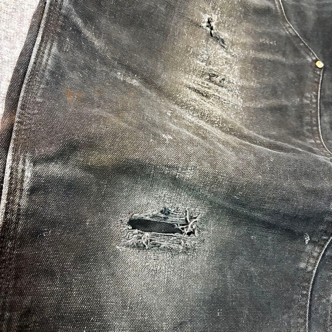 38×34 USA製 カーハート ダブルニー ボロ 墨黒 リペア 雰囲気