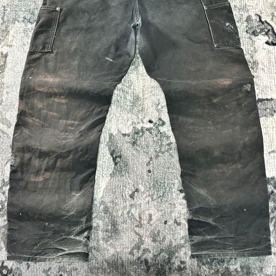 38×34 USA製 カーハート ダブルニー ボロ 墨黒 リペア 雰囲気