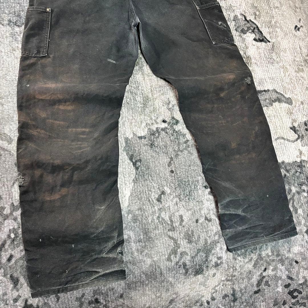 38×34 USA製 カーハート ダブルニー ボロ 墨黒 リペア 雰囲気