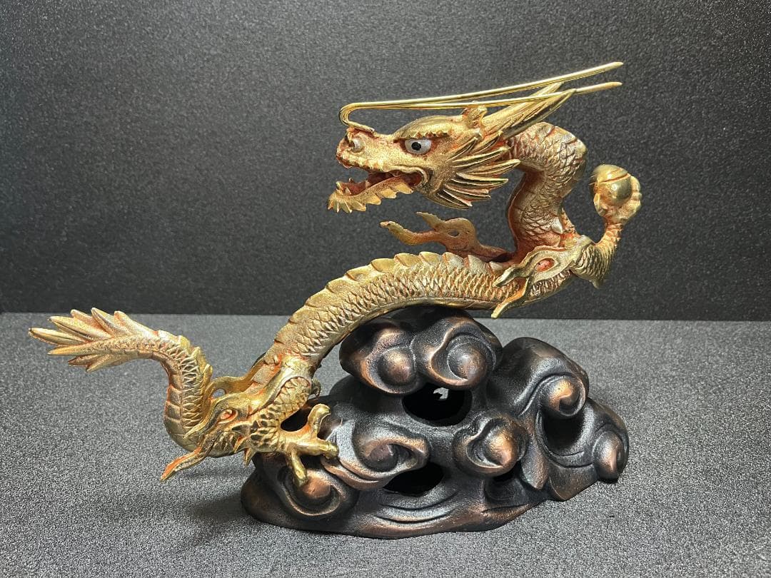 超美品　雲龍　龍　置物 　風水　開運　金属工芸　縁起物　箱入
