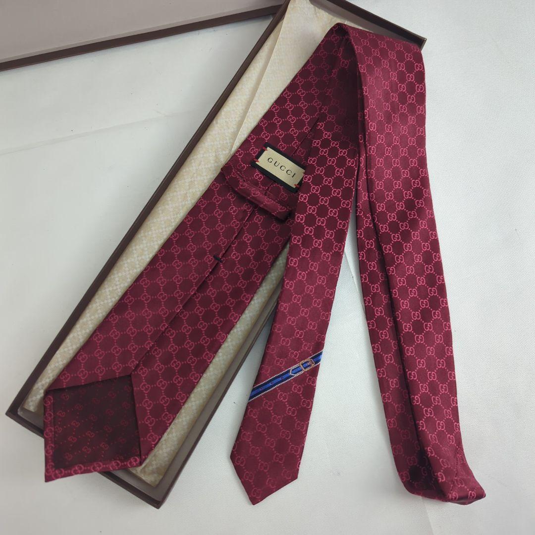 【美品】GUCCI グッチ GG柄 ロゴ 総柄 ネクタイ レッド系