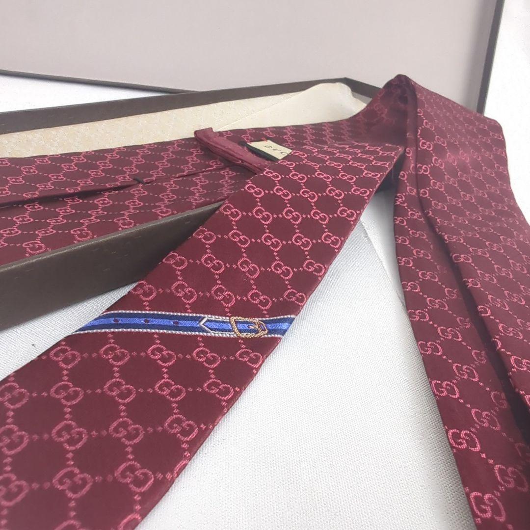 【美品】GUCCI グッチ GG柄 ロゴ 総柄 ネクタイ レッド系
