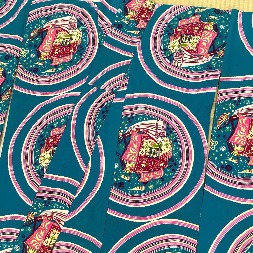 ☆未使用☆振袖　単品　化繊　緑系船模様振袖