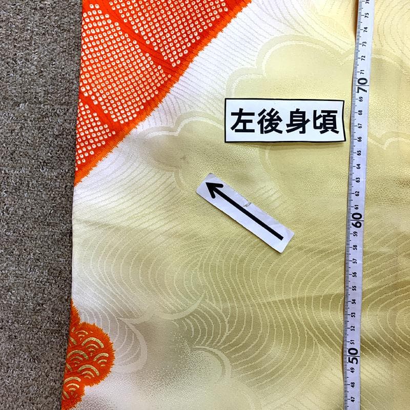 509ag4□七五三 七歳 女児 着物&袋帯 金駒刺繍 地紋 花鼓 雲取り□美品