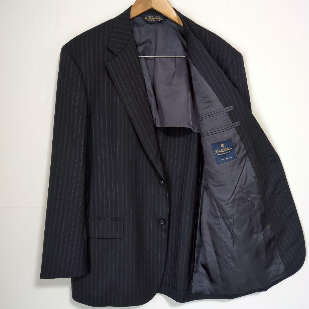 ブルックスブラザーズ　オーダースーツ　セットアップ　黒　ストライプ　背抜き　L