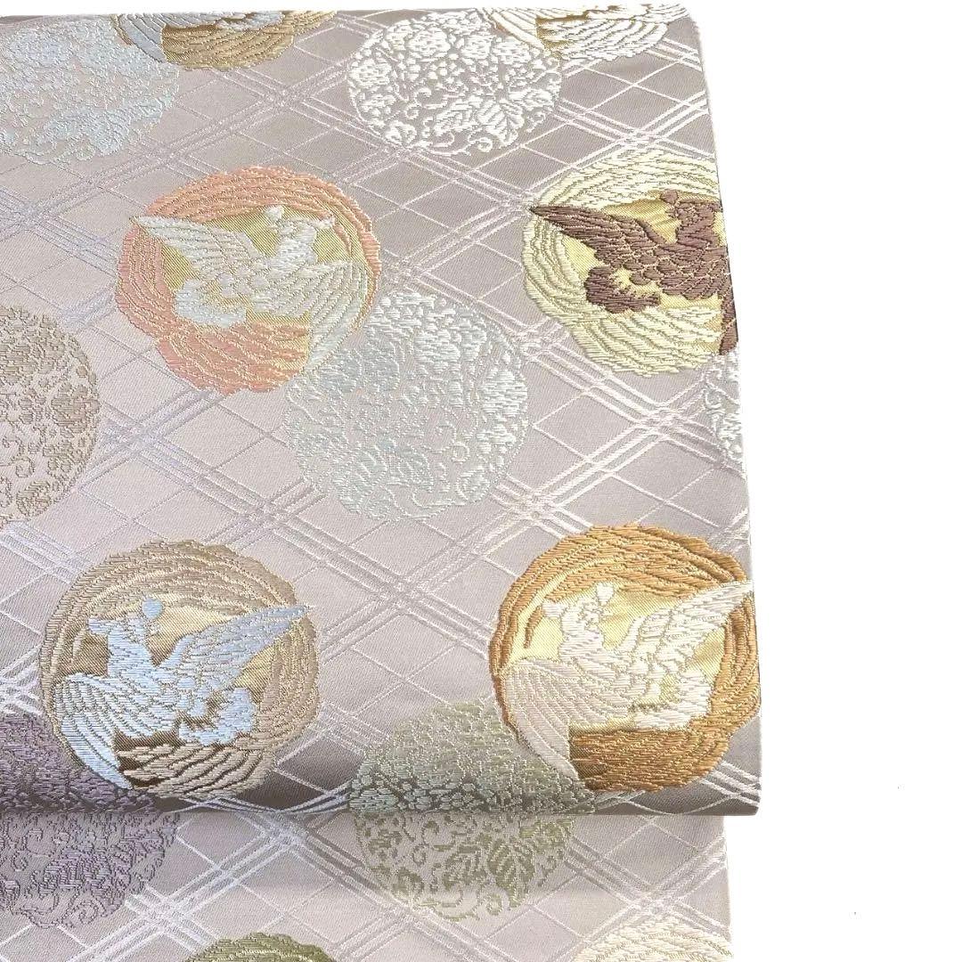 袋帯　唐織　格子　鳥紋　花紋　金糸　着物　054a p