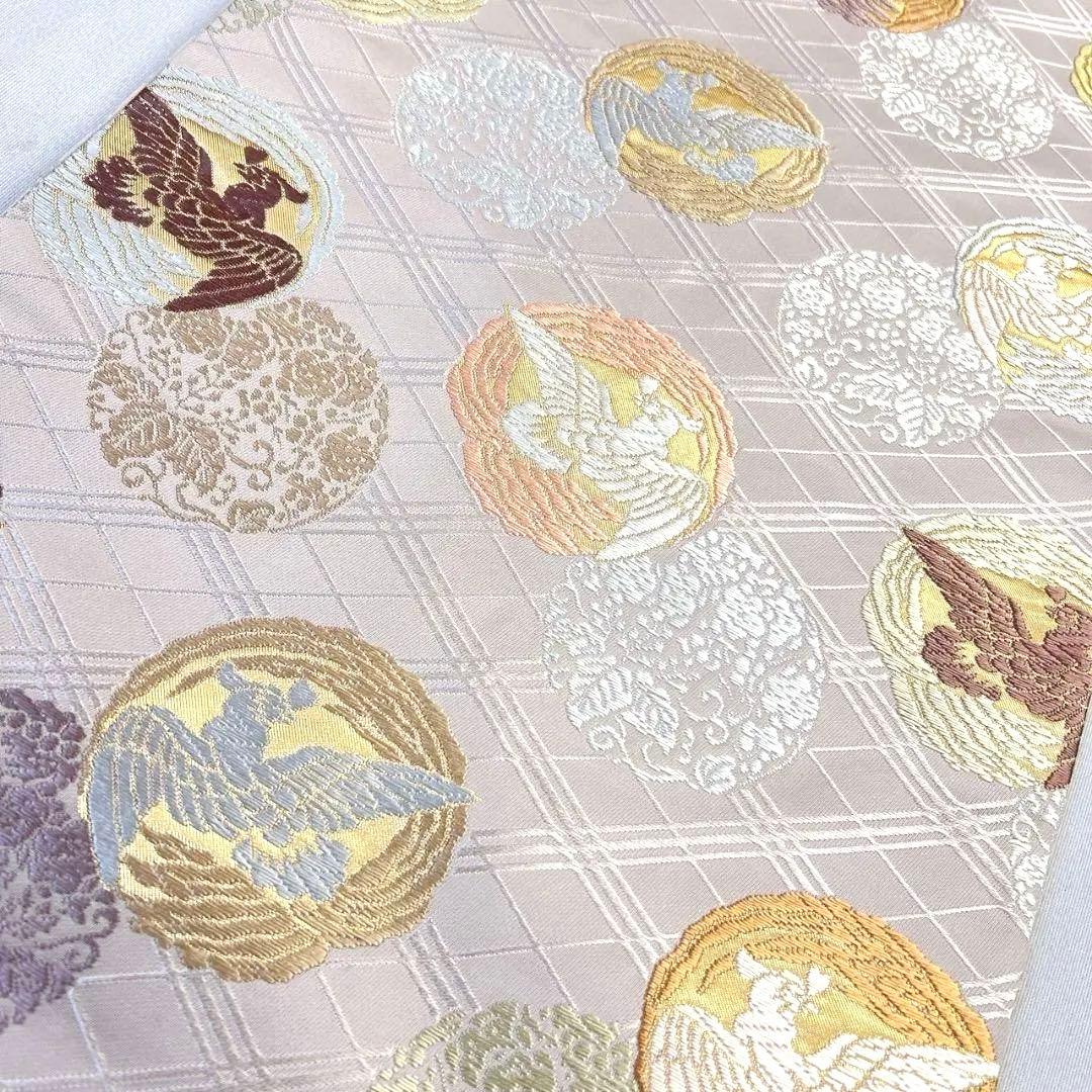 袋帯　唐織　格子　鳥紋　花紋　金糸　着物　054a p