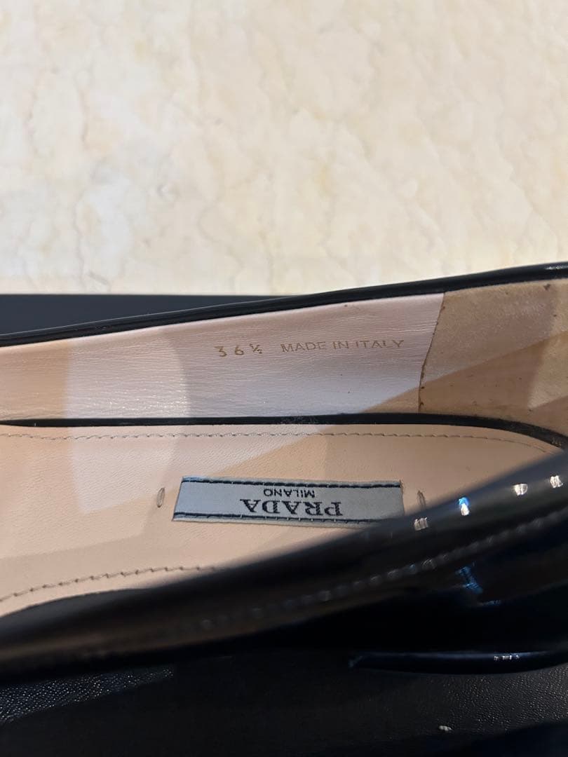 PRADA ブラック リボン付き36 1/2バレエシューズ