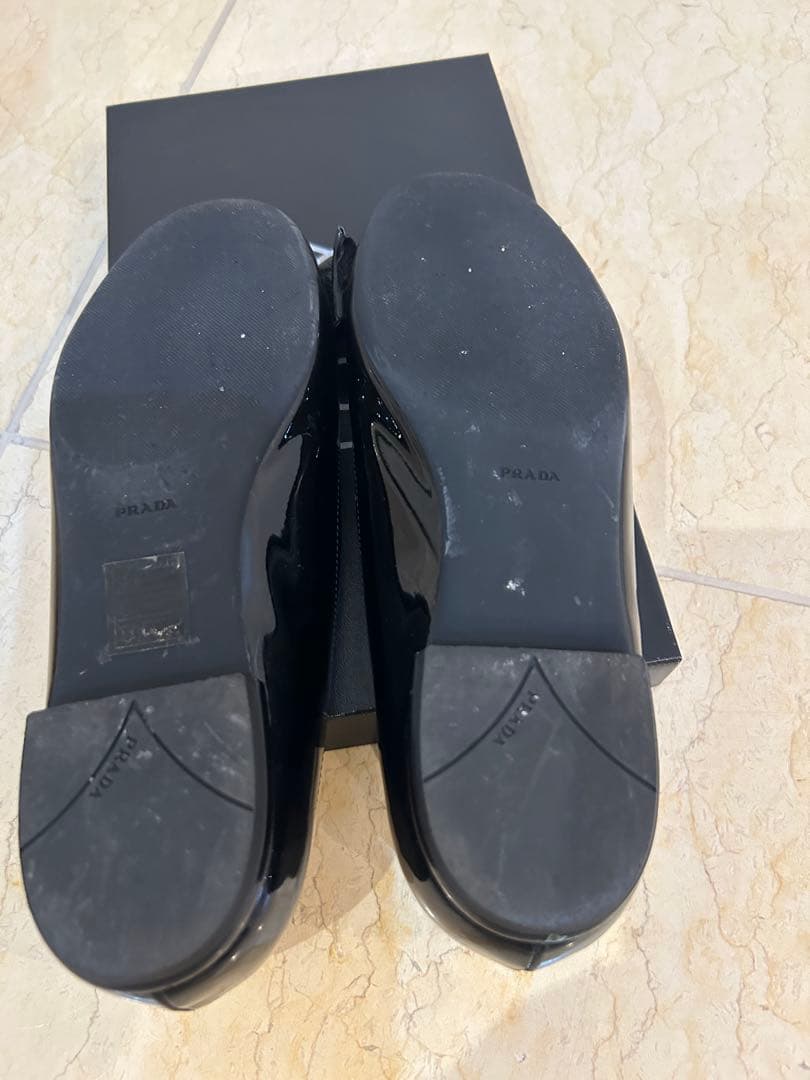 PRADA ブラック リボン付き36 1/2バレエシューズ