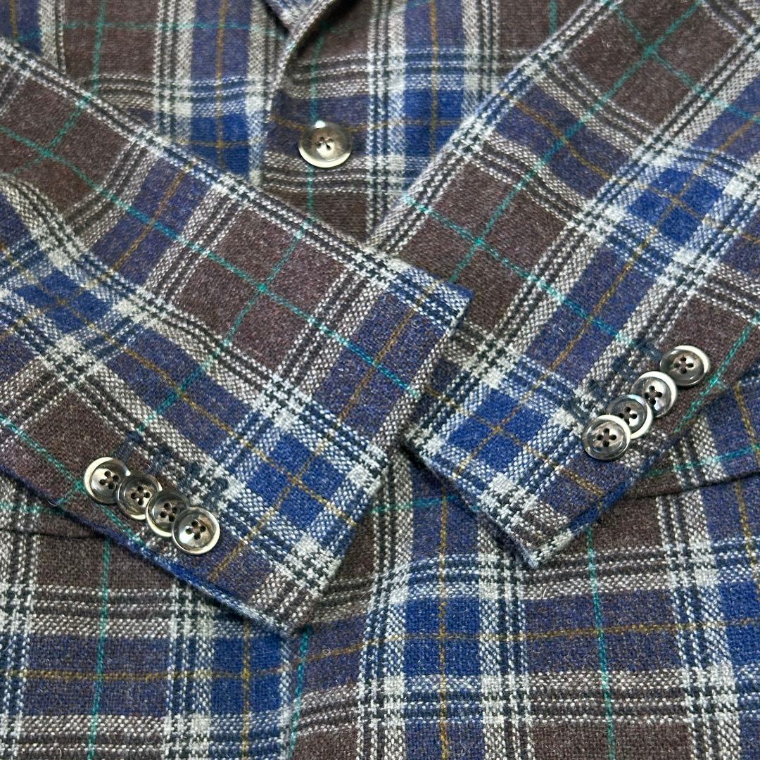 美品エルビーエム ルビアム ツイード ウール チェック テーラードジャケット48