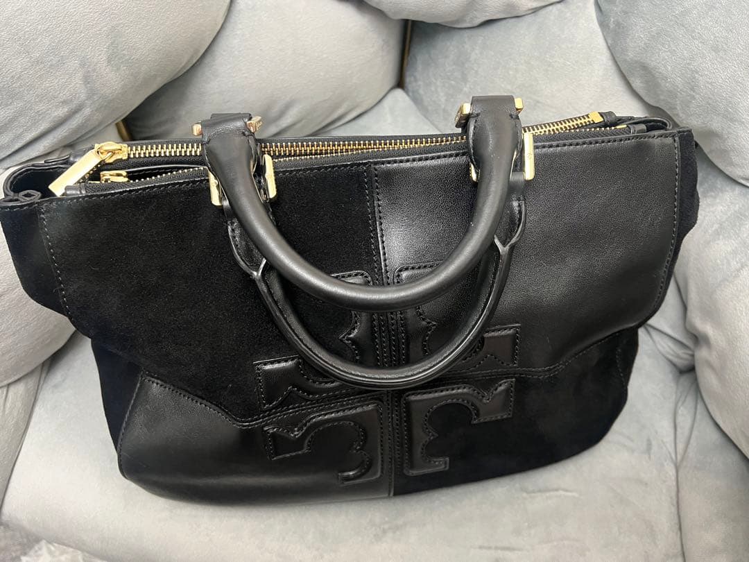 Tory Burchトリーバーチ ブラック レザー スエード ビジネスバッグ