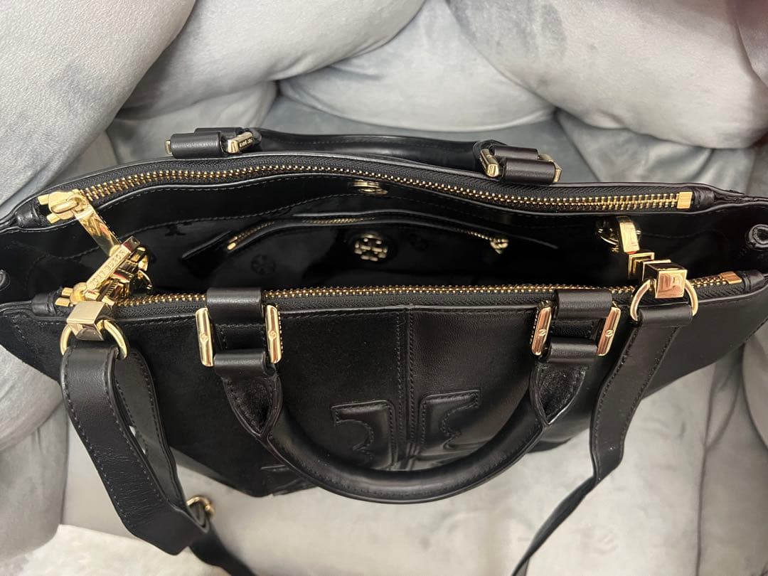 Tory Burchトリーバーチ ブラック レザー スエード ビジネスバッグ