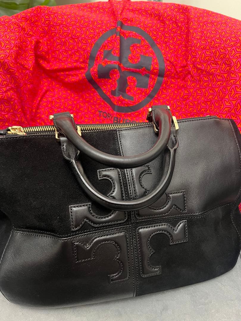 Tory Burchトリーバーチ ブラック レザー スエード ビジネスバッグ