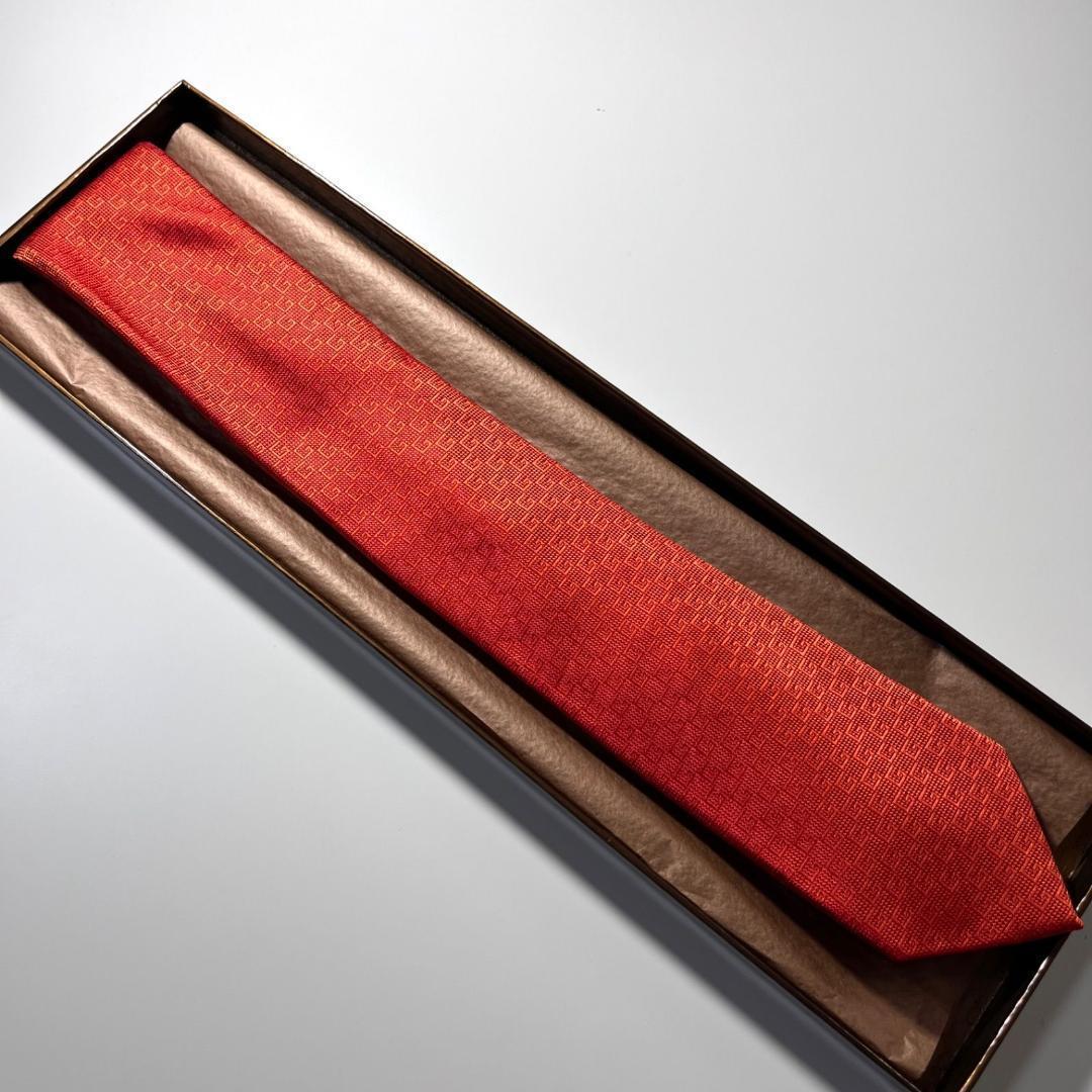 美品 GUCCI ネクタイ シルク100% オレンジ GG柄