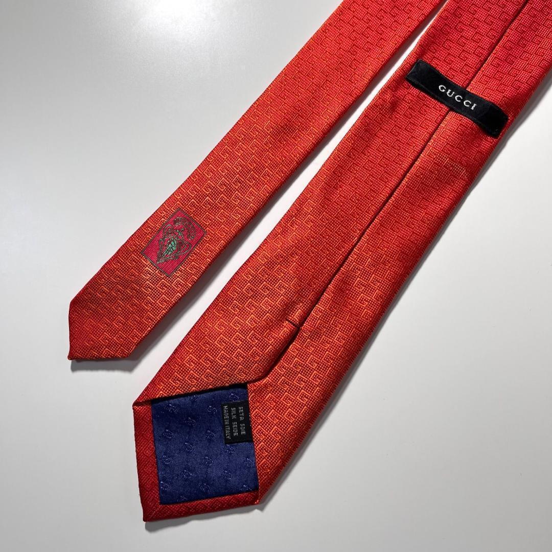 美品 GUCCI ネクタイ シルク100% オレンジ GG柄