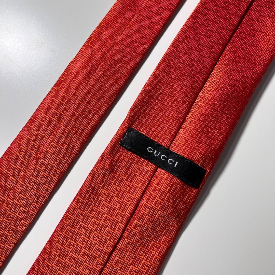 美品 GUCCI ネクタイ シルク100% オレンジ GG柄