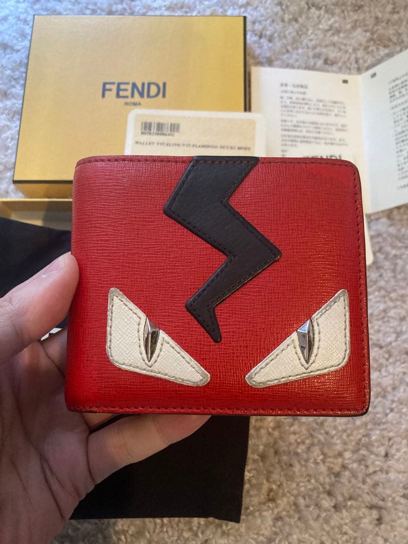 FENDI モンスター 二つ折りカードケース レッド