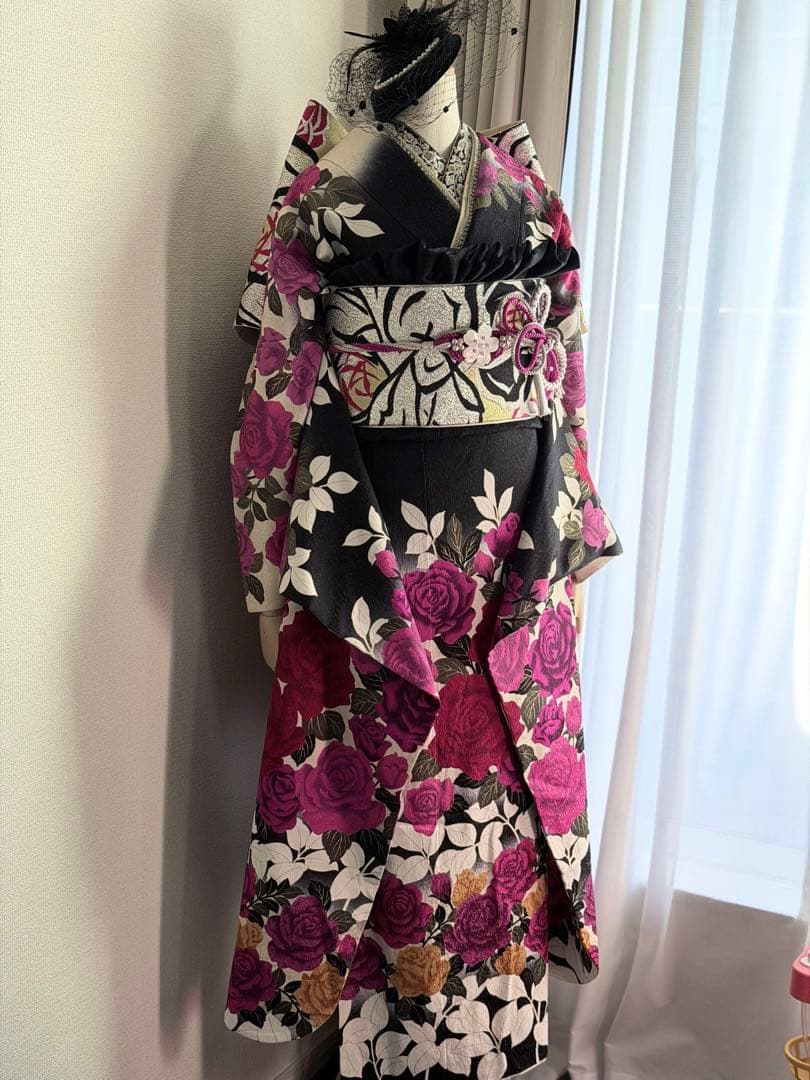 振袖　フルセット　黒バラ