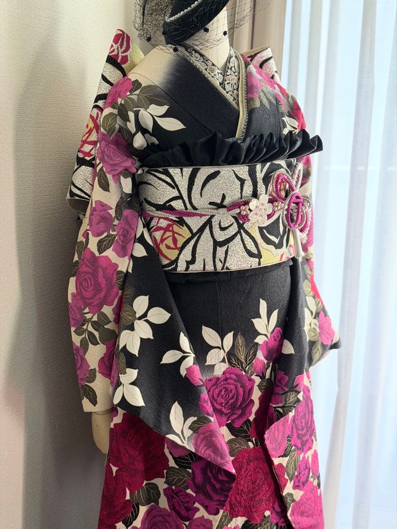 振袖　フルセット　黒バラ