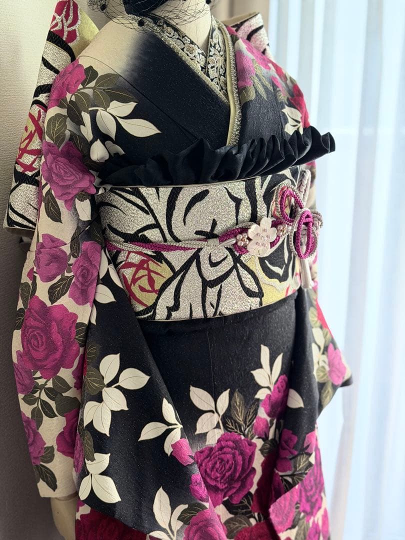 振袖　フルセット　黒バラ