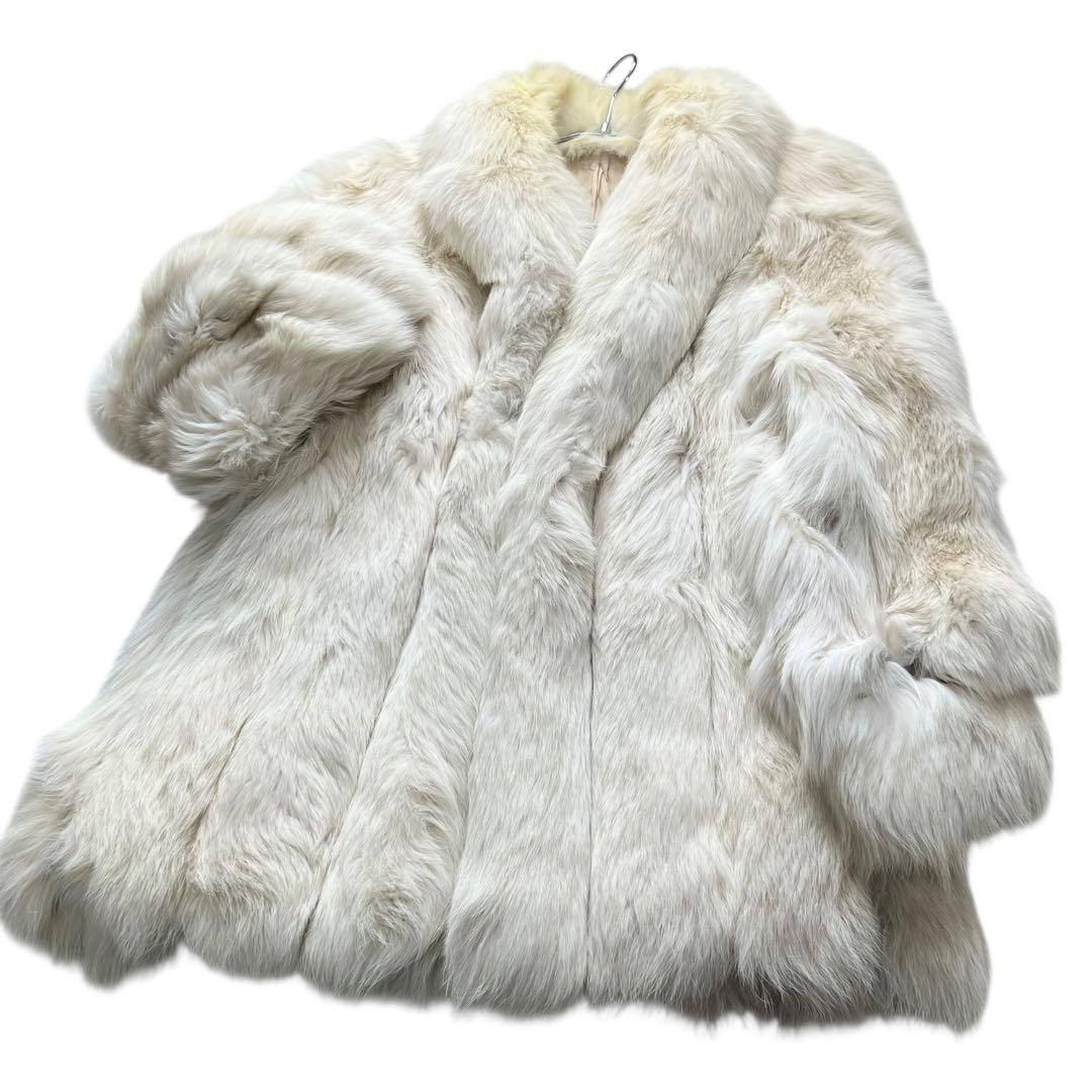 肉厚◎ 着丈80cm シャドーフォックス ファーコート 毛皮 白狐 XL相当