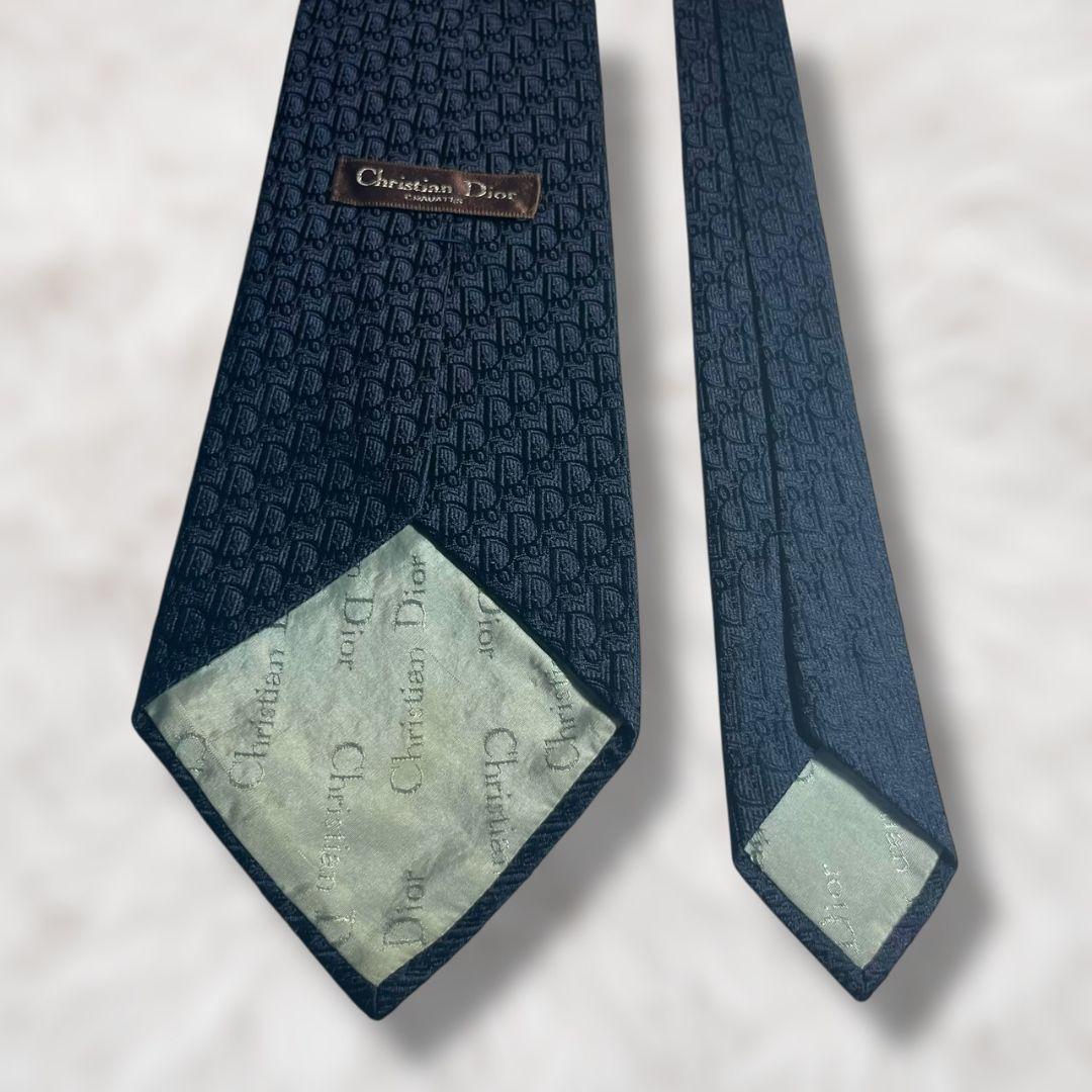 【未使用級✨️】クリスチャンディオール トロッター柄 ネイビー 黒メンズ ネクタイ