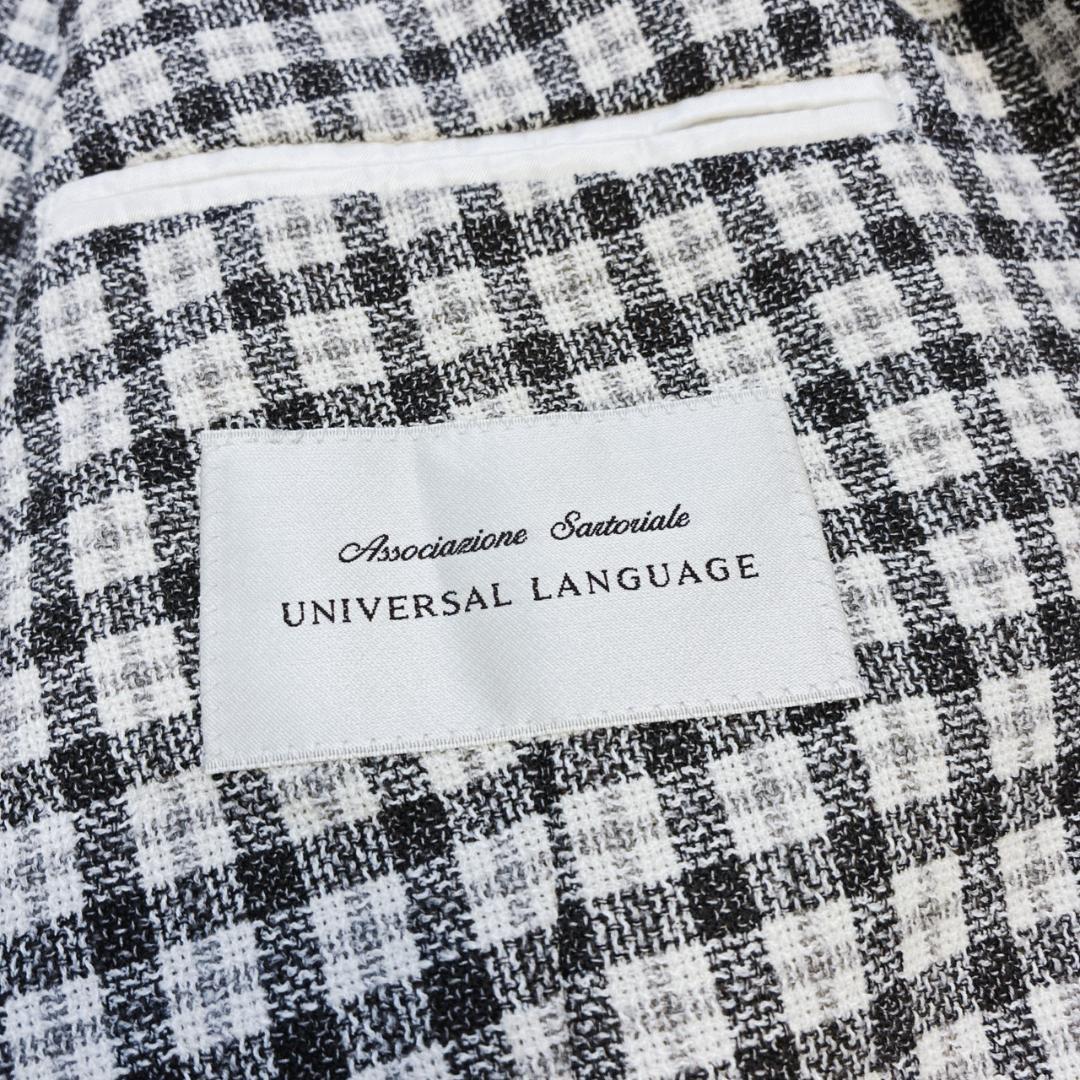 ユニバーサルランゲージ テーラードジャケット ダブル 絹 麻 ウール チェック