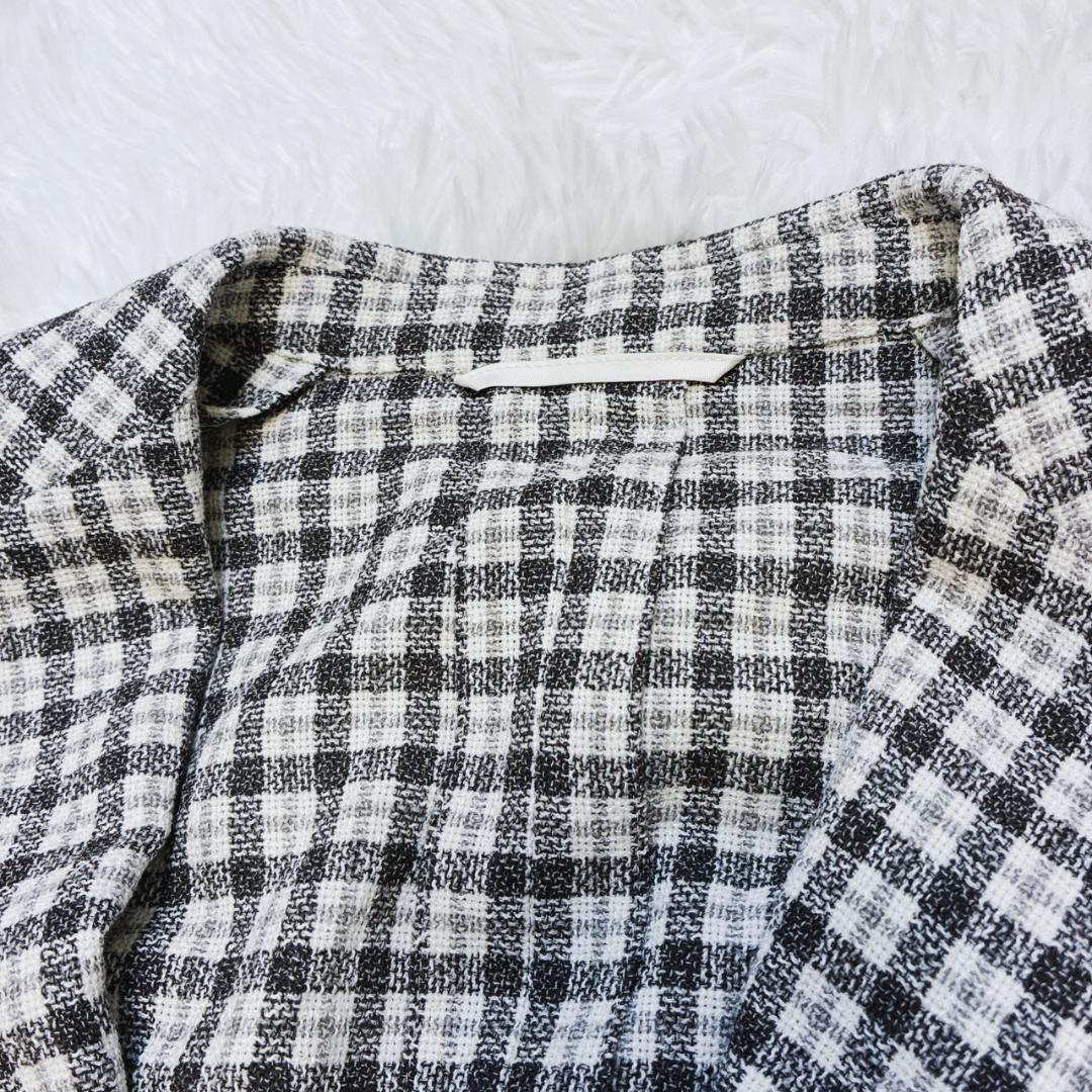 ユニバーサルランゲージ テーラードジャケット ダブル 絹 麻 ウール チェック